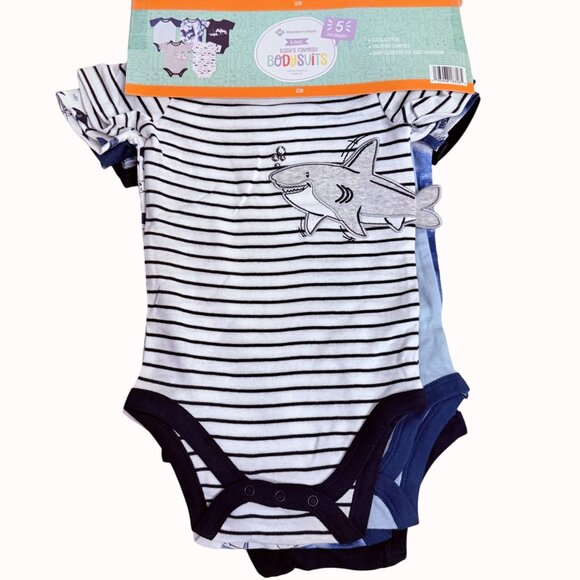 Babys Favorite Bodysuits Sharks Set of 5 Size 12M Cotton Snap Closure Baby Boy - Picture 1 of 9